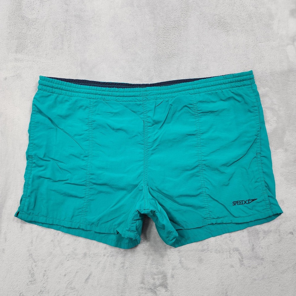 Vintage Speedo Swim Shorts Mens 2X Green Solid Lined Quick Dry Beach Summer 80s